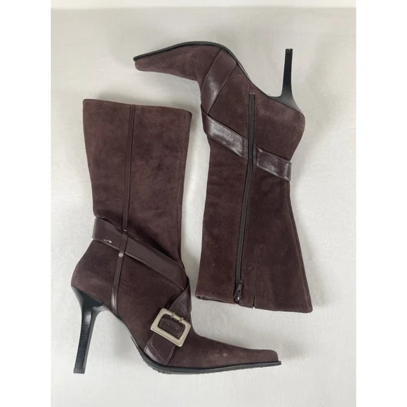 Y2K Brown Suede Leather Boots Guess By Marciano 10 Pointy Toe Sexy Stiletto - Picture 7 of 16